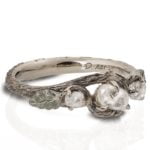 Three Stone Raw Diamond Twig Engagement Ring White Gold