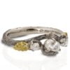 Three Stone Raw Diamond Twig Engagement Ring Yellow Gold