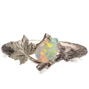 Twig and Maple Leaf Opal Ring Platinum