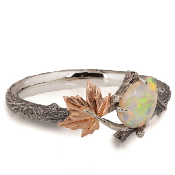 Rose Gold Twig and Maple Leaf Opal Ring