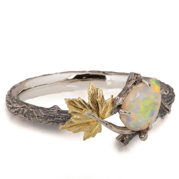 Yellow Gold Twig and Maple Leaf Opal Ring