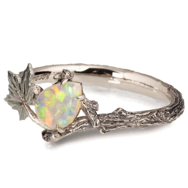 White Gold Maple Leaf Opal Ring