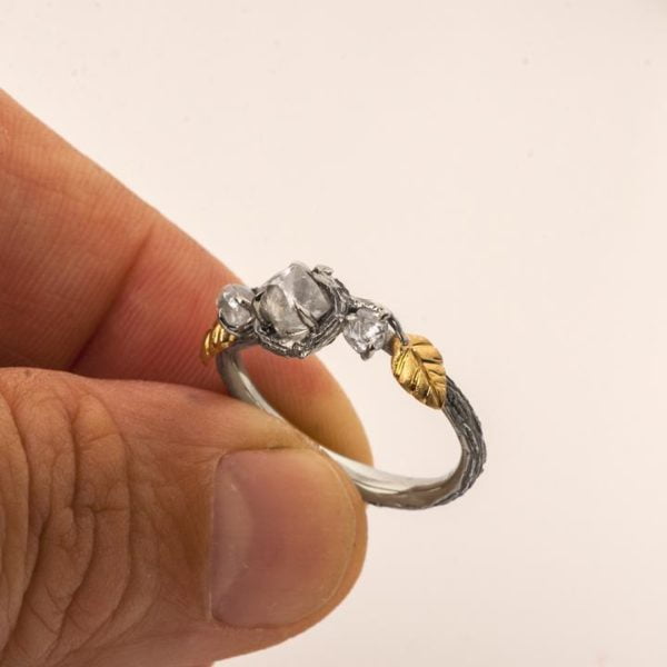 Raw Diamond Twig Engagement Ring Rose Gold Catalogue