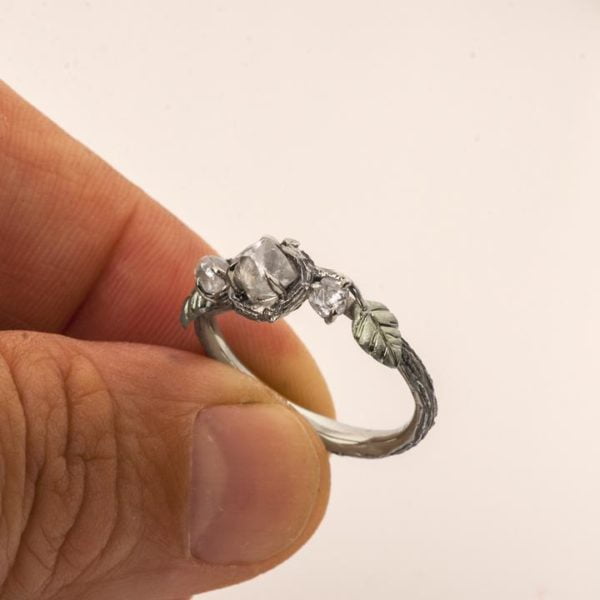 Raw Diamond Twig Engagement Ring Platinum Catalogue