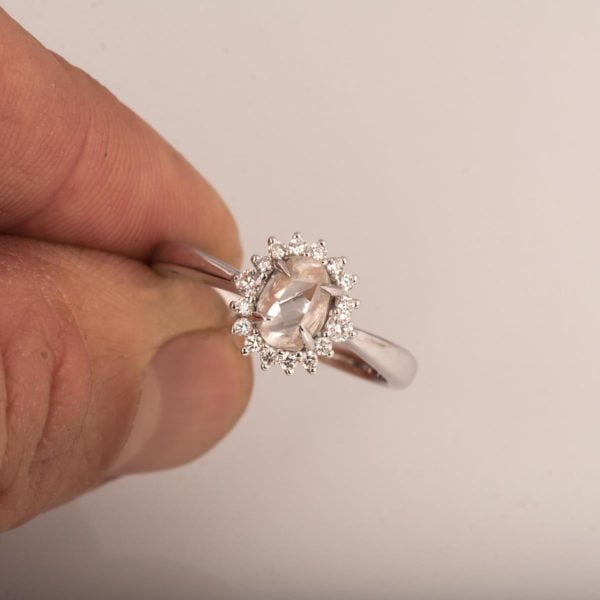 Raw Diamond Halo Engagement Ring White Gold Catalogue