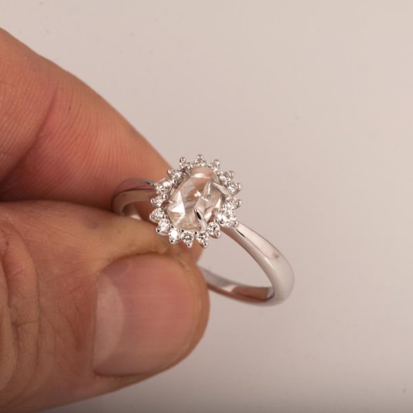 Raw Diamond Halo Engagement Ring White Gold Catalogue