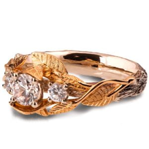Three Stones Diamonds Nature Inspired Engagement Ring Rose Gold