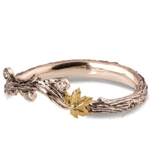 Twig and Yellow Gold Maple Leaf Wedding Band