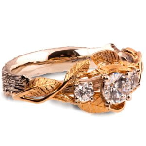 Three Stones Diamonds Leaves Engagement Ring 3