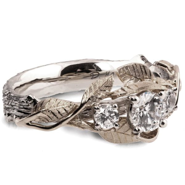 Three Stones Diamonds Leaves Engagement Ring 2