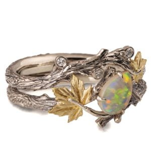 Twig and Maple Leaf Opal Bridal Set Yellow Gold Catalogue