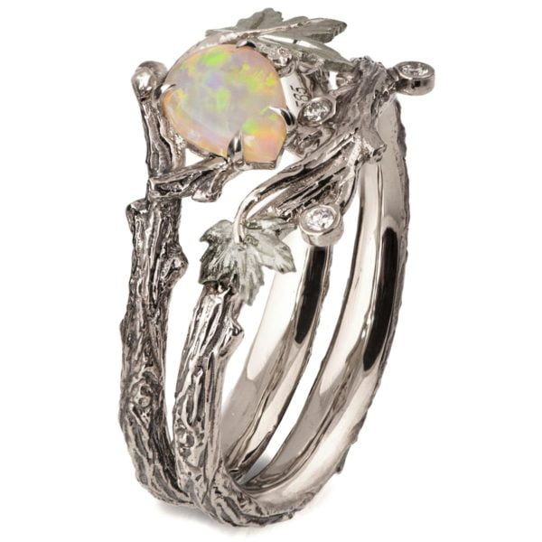 Platinum Twig and Maple Leaf Opal Bridal Set