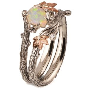 Rose Gold Twig and Maple Leaf Opal Bridal Set