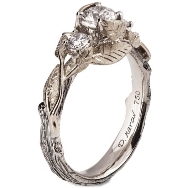 Three Diamonds Leaves Engagement Ring Platinum