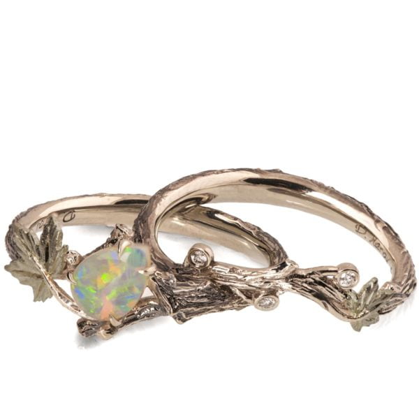 Twig and Maple Leaf Opal Bridal Set White Gold Catalogue