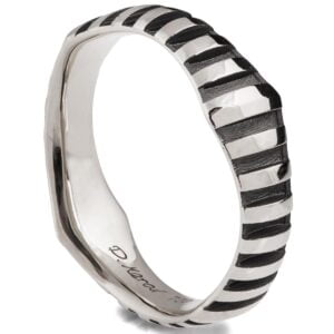Black Striped and Gold Wedding Band White Gold
