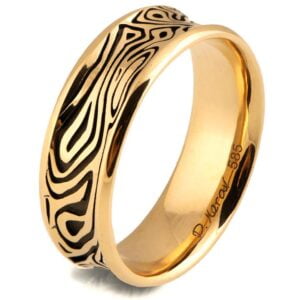 Textured Black and Yellow Gold Zebra Wedding Ring