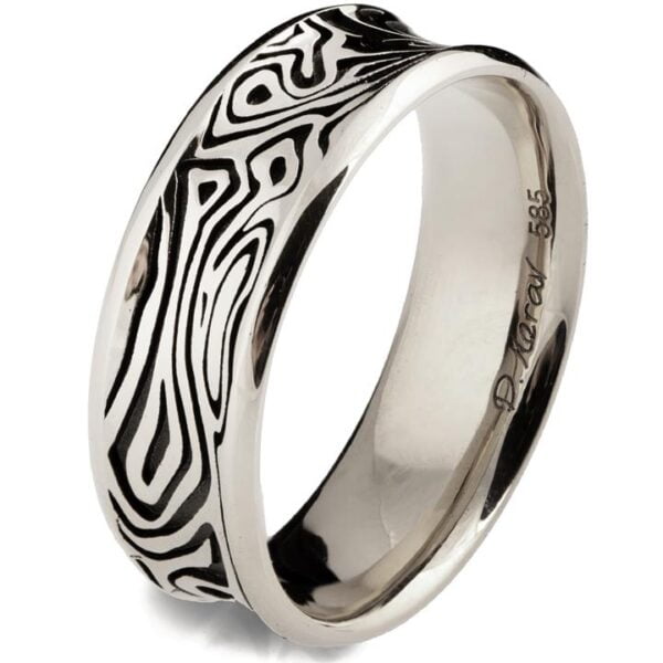Textured Black and White Gold Wedding Band