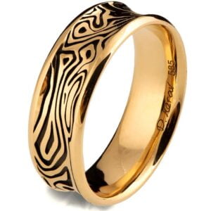Textured Black and Yellow Gold Wedding Band