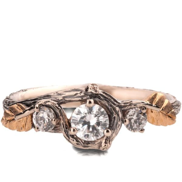 Three Stones Leaves Engagement Ring Rose Gold and Diamonds Catalogue