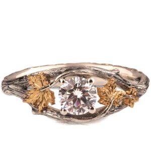 Twig and Maple Leaf Engagement Ring Rose Gold and Moissanite Catalogue
