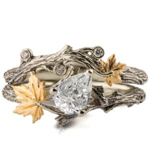 Twig and Maple Leaf Bridal Set Yellow Gold and Moissanite Catalogue