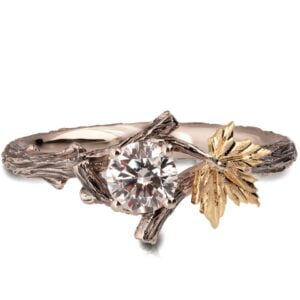 Yellow Gold Maple Leaf Moissanite Engagement Ring