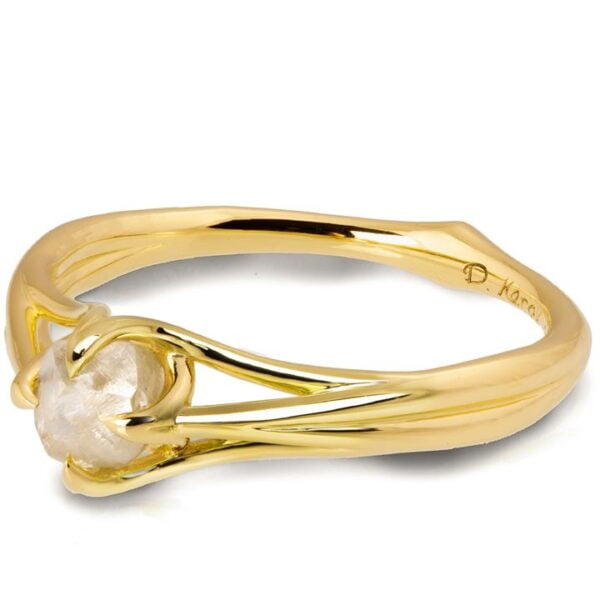 Solitaire Raw Diamond Engagement Ring 4 Prongs Yellow Gold
