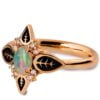 Rose Gold Unique Black Leaves Opal Engagement Ring