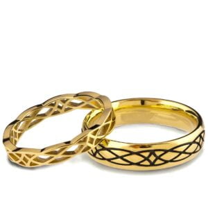 His & Hers Celtic Wedding Bands Yellow Gold