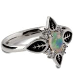 Black Leaves Platinum Opal Engagement Ring