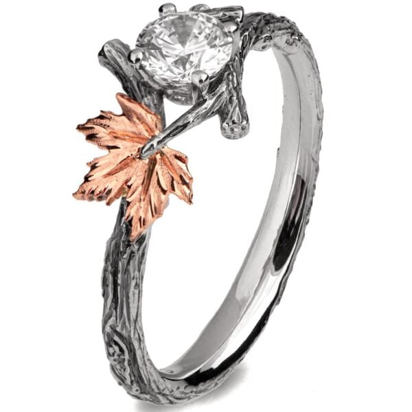 Twig and Maple Leaf Moissanite Engagement Ring Platinum