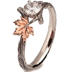 Twig and Maple Leaf Moissanite Engagement Ring Rose Gold