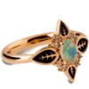 Rose Gold Black Leaves Opal Engagement Ring