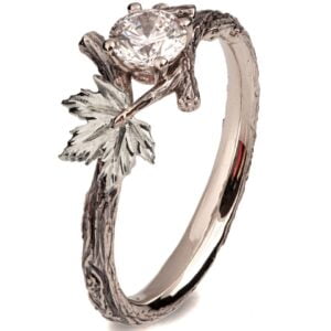Twig and Maple Leaf Moissanite Engagement Ring White Gold