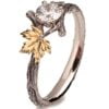 Twig and Maple Leaf Engagement Ring Yellow Gold and Moissanite