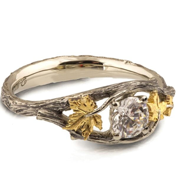 Twig and Maple Leaf Engagement Ring Yellow Gold and Moissanite Catalogue