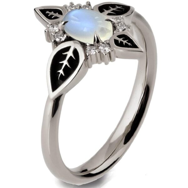 Black Leaves Moonstone White Gold Engagement Ring Catalogue