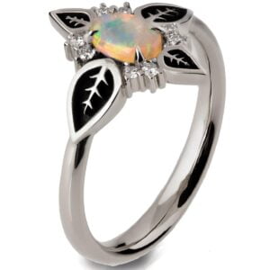 Black Leaves Opal Platinum Engagement Ring