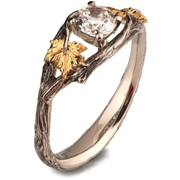 Twig and Maple Leaf Engagement Ring Rose Gold and Moissanite Catalogue