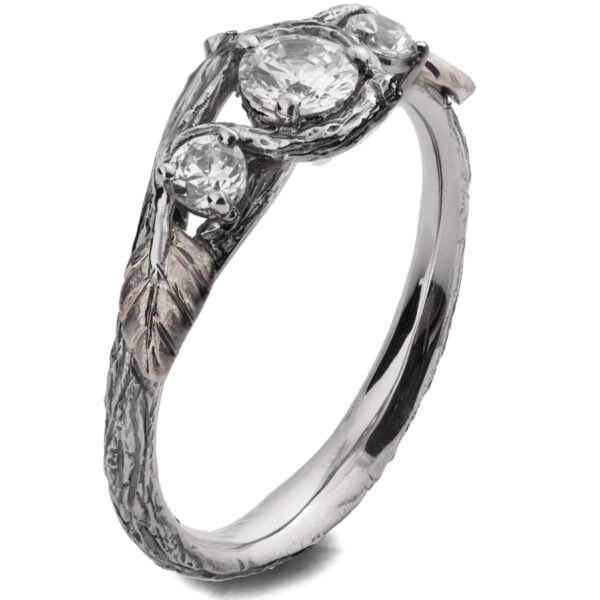 Three Stones Leaves Engagement Ring White Gold and Diamonds Catalogue