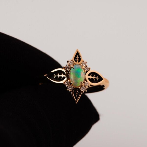 Black Leaves Opal Rose Gold Engagement Ring Catalogue