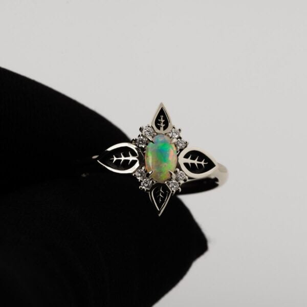 Black Leaves Opal White Gold Engagement Ring Catalogue