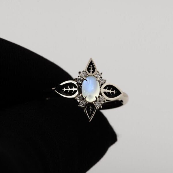 Black Leaves Moonstone White Gold Engagement Ring Catalogue