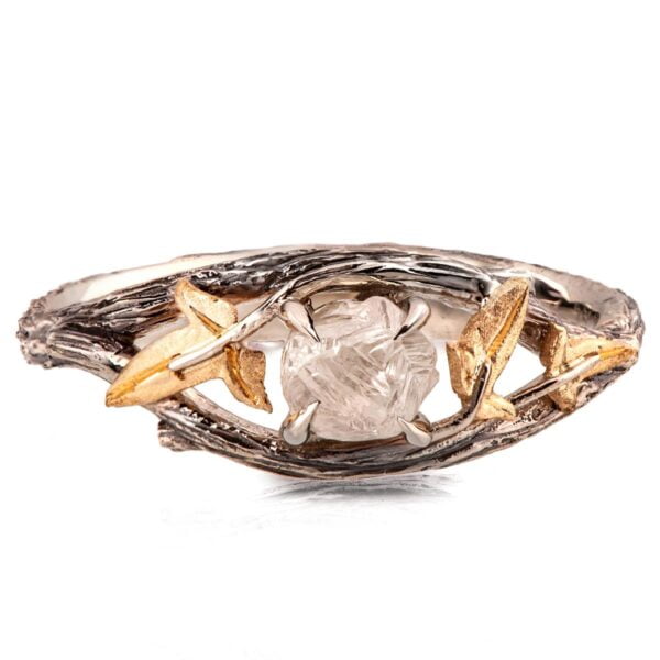 Raw Diamond Twig and Ivy Leaves Ring Yellow Gold Catalogue