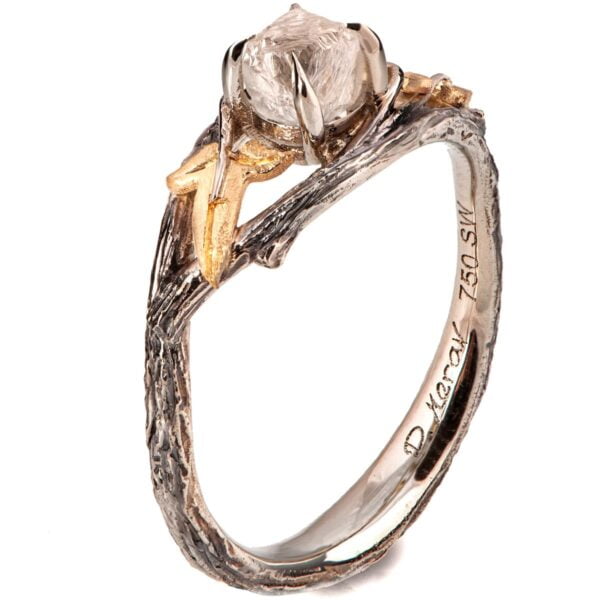Raw Diamond Twig and Ivy Leaves Ring Yellow Gold Catalogue