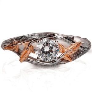 Nature inspired Platinum and Rose Gold Ivy Leaf Diamond Engagement Ring