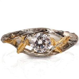 Nature inspired Yellow Gold Ivy Leaf Diamond Engagement Ring