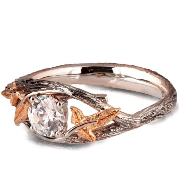 Rose Gold Ivy Leaf Moissanite Engagement Ring