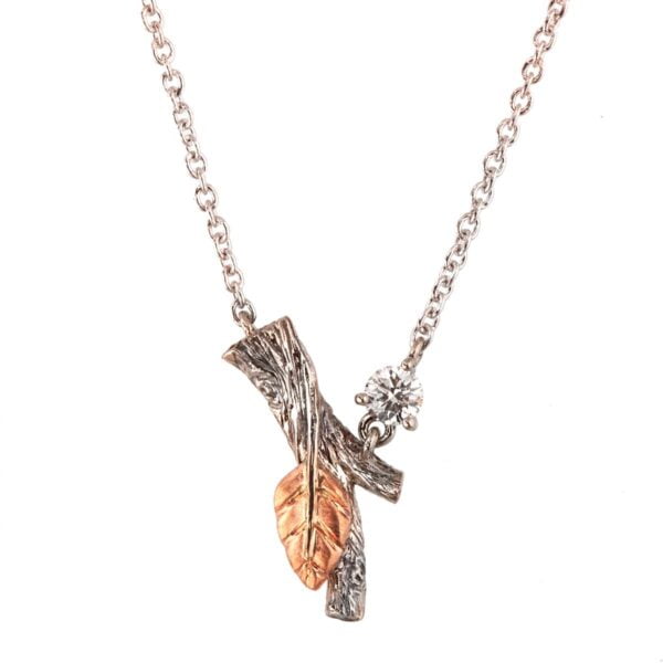 Twig and Leaf Rose Gold and Diamond Pendant Catalogue